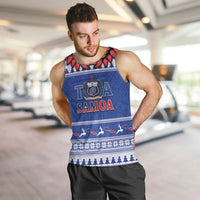 Personalised Toa Samoa Rugby Christmas Men Tank Top Ula Fala Samoan Pattern Blue - Polynesian Pride