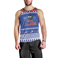 Personalised Toa Samoa Rugby Christmas Men Tank Top Ula Fala Samoan Pattern Blue - Polynesian Pride
