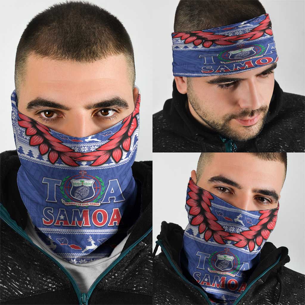 Toa Samoa Rugby Christmas Neck Gaiter Ula Fala Samoan Pattern Blue - Polynesian Pride
