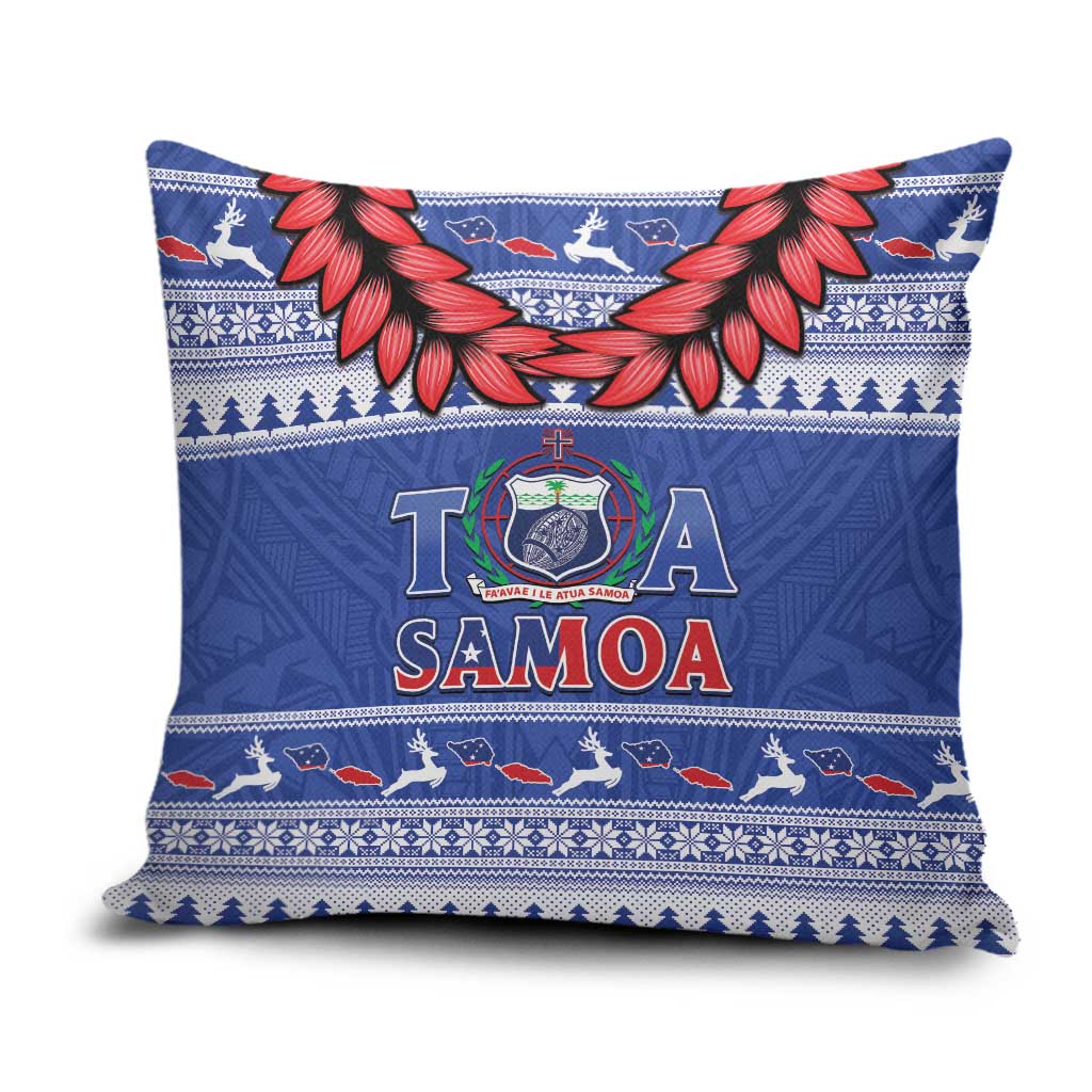 Toa Samoa Rugby Christmas Pillow Cover Ula Fala Samoan Pattern Blue - Polynesian Pride