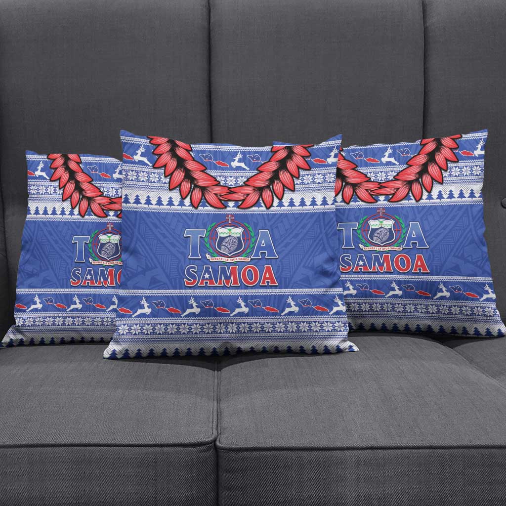 Toa Samoa Rugby Christmas Pillow Cover Ula Fala Samoan Pattern Blue - Polynesian Pride