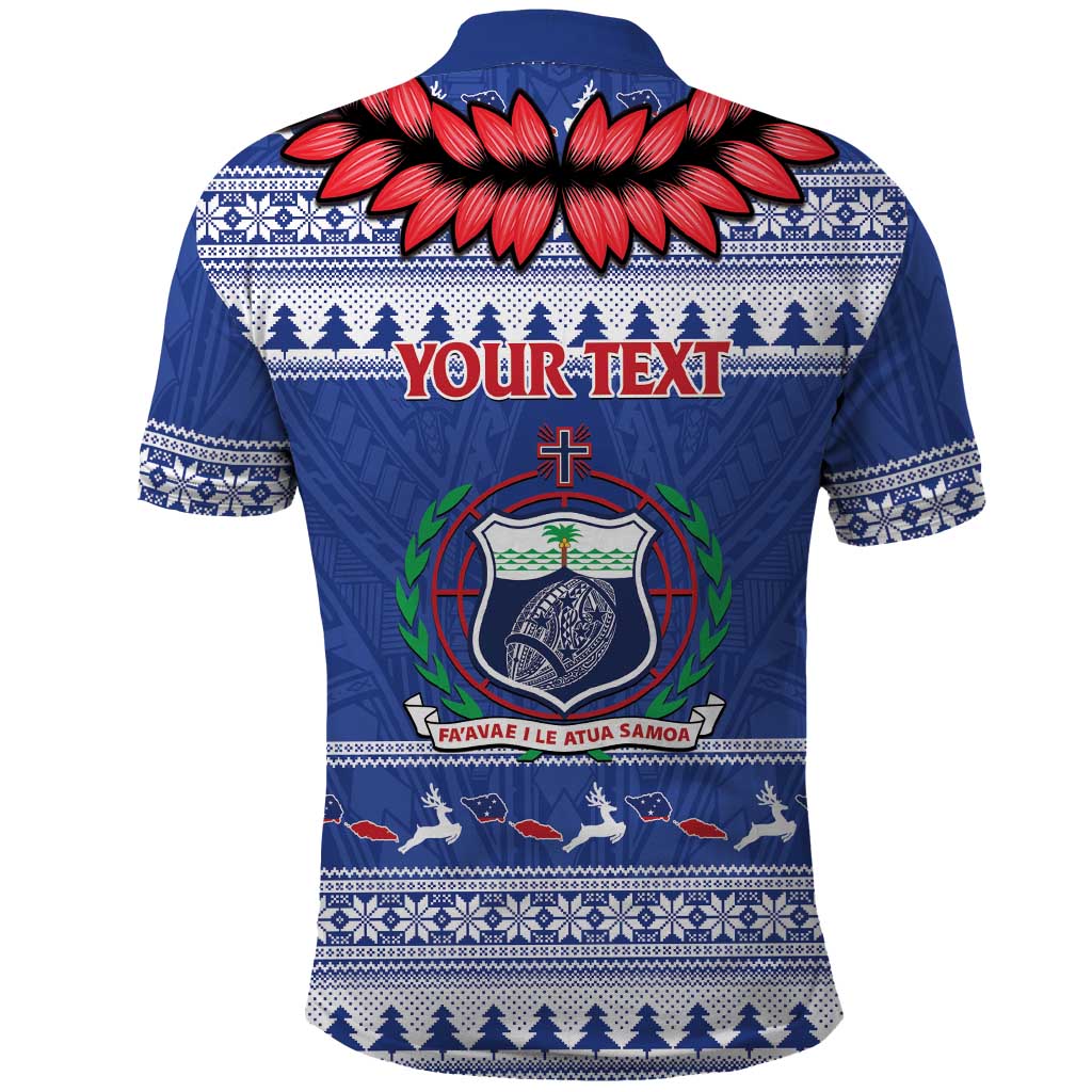 Personalised Toa Samoa Rugby Christmas Polo Shirt Ula Fala Samoan Pattern Blue - Polynesian Pride
