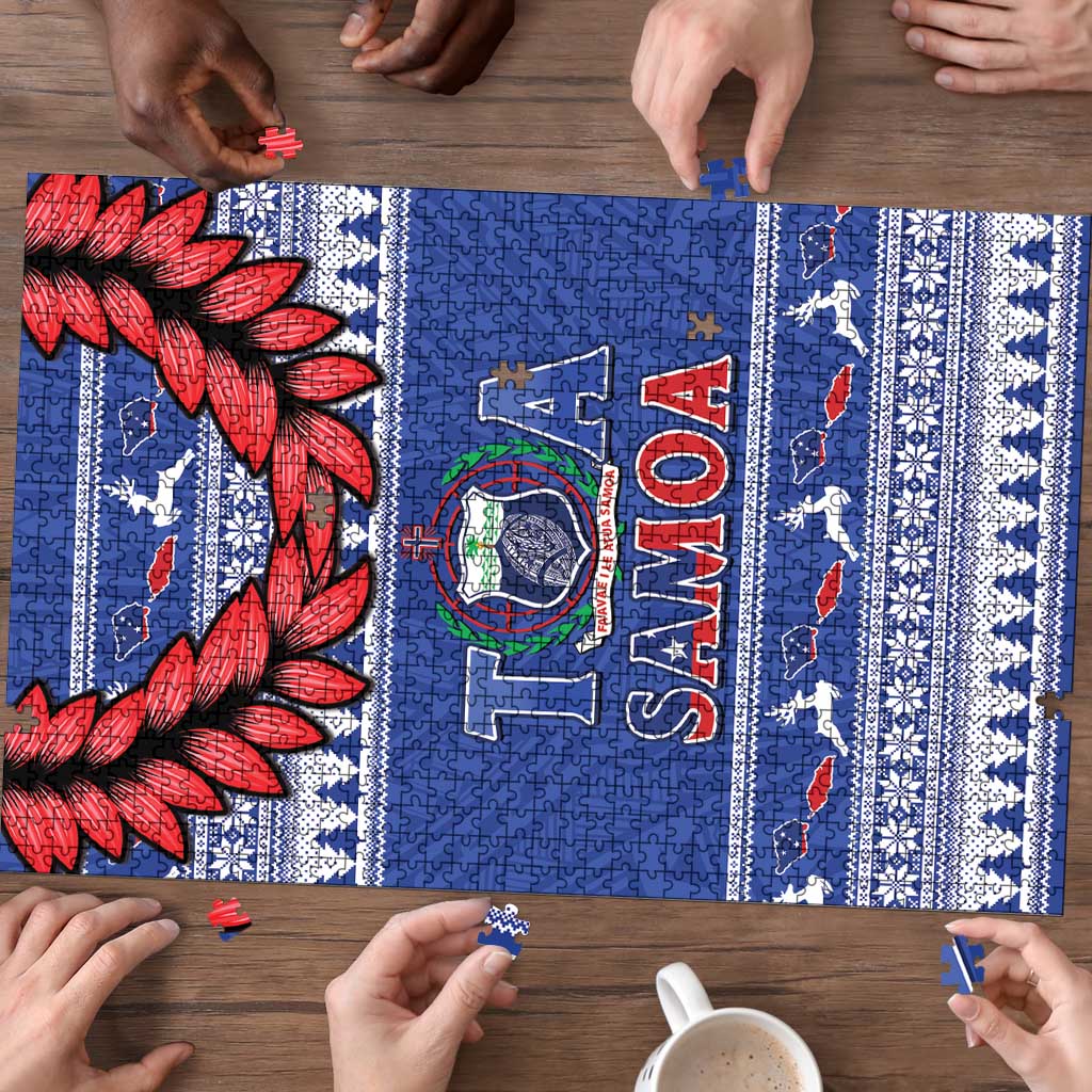Toa Samoa Rugby Christmas Puzzle Ula Fala Samoan Pattern Blue - Polynesian Pride