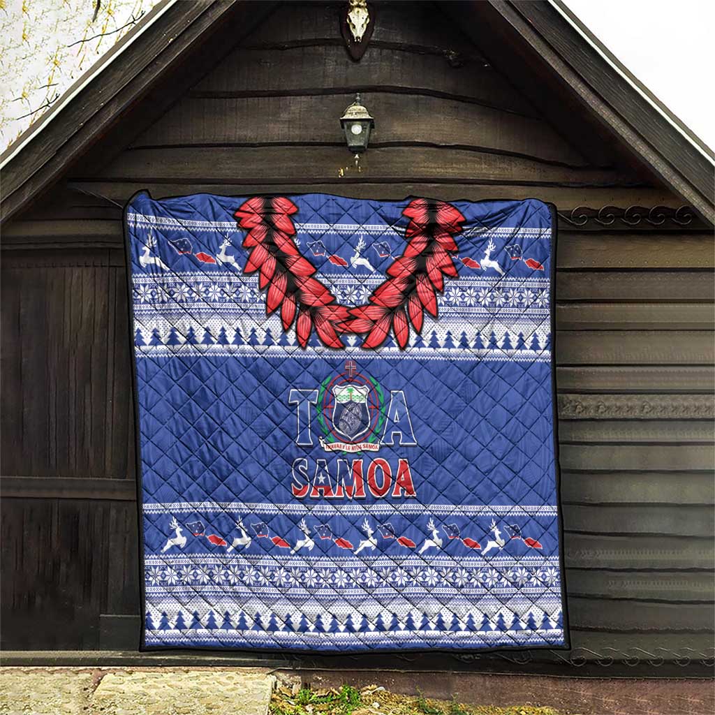 Toa Samoa Rugby Christmas Quilt Ula Fala Samoan Pattern Blue - Polynesian Pride