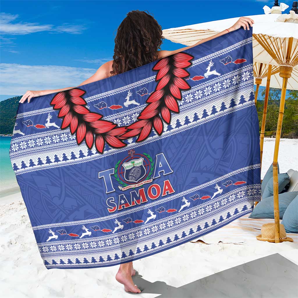Toa Samoa Rugby Christmas Sarong Ula Fala Samoan Pattern Blue - Polynesian Pride