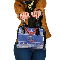 Toa Samoa Rugby Christmas Shoulder Handbag Ula Fala Samoan Pattern Blue - Polynesian Pride