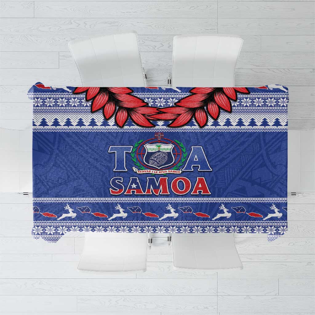 Toa Samoa Rugby Christmas Tablecloth Ula Fala Samoan Pattern Blue - Polynesian Pride