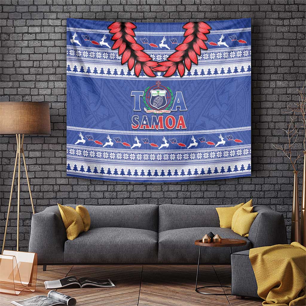 Toa Samoa Rugby Christmas Tapestry Ula Fala Samoan Pattern Blue - Polynesian Pride