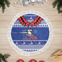 Toa Samoa Rugby Christmas Tree Skirt Ula Fala Samoan Pattern Blue - Polynesian Pride