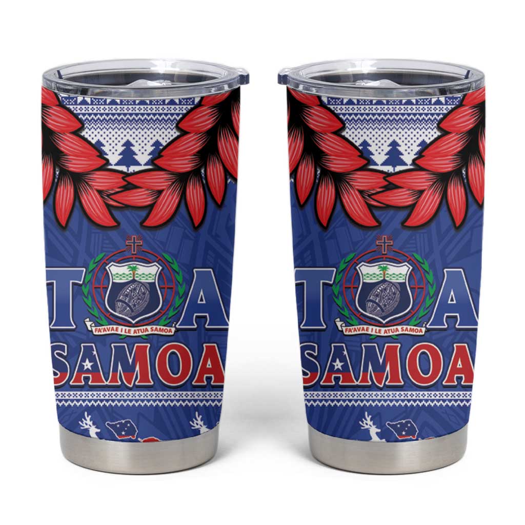 Toa Samoa Rugby Christmas Tumbler Cup Ula Fala Samoan Pattern Blue - Polynesian Pride