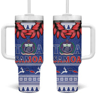 Toa Samoa Rugby Christmas Tumbler With Handle Ula Fala Samoan Pattern Blue - Polynesian Pride