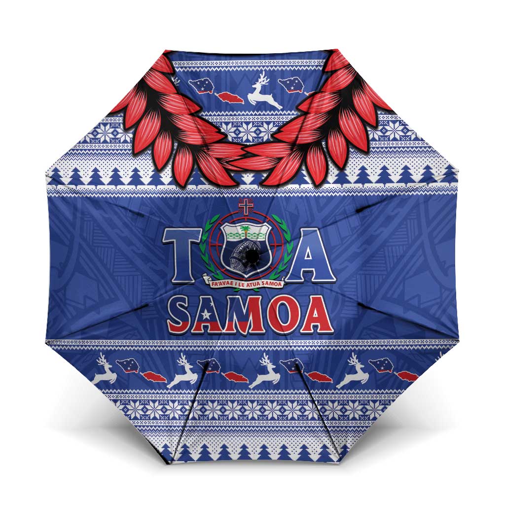 Toa Samoa Rugby Christmas Umbrella Ula Fala Samoan Pattern Blue - Polynesian Pride