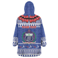 Personalised Toa Samoa Rugby Christmas Wearable Blanket Hoodie Ula Fala Samoan Pattern Blue - Polynesian Pride