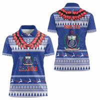 Personalised Toa Samoa Rugby Christmas Women Polo Shirt Ula Fala Samoan Pattern Blue - Polynesian Pride