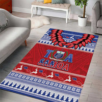 Toa Samoa Rugby Christmas Area Rug Ula Fala Samoan Pattern Red - Polynesian Pride