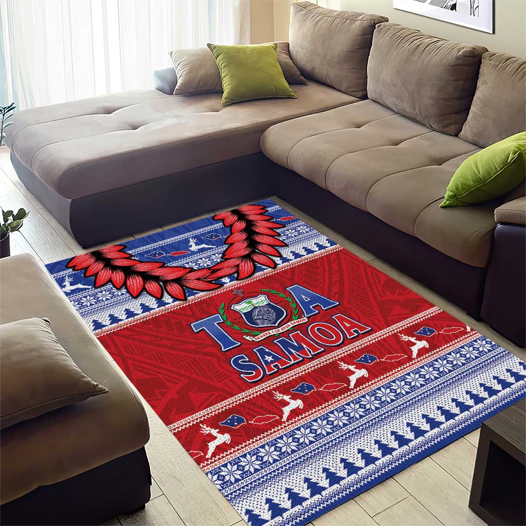 Toa Samoa Rugby Christmas Area Rug Ula Fala Samoan Pattern Red - Polynesian Pride