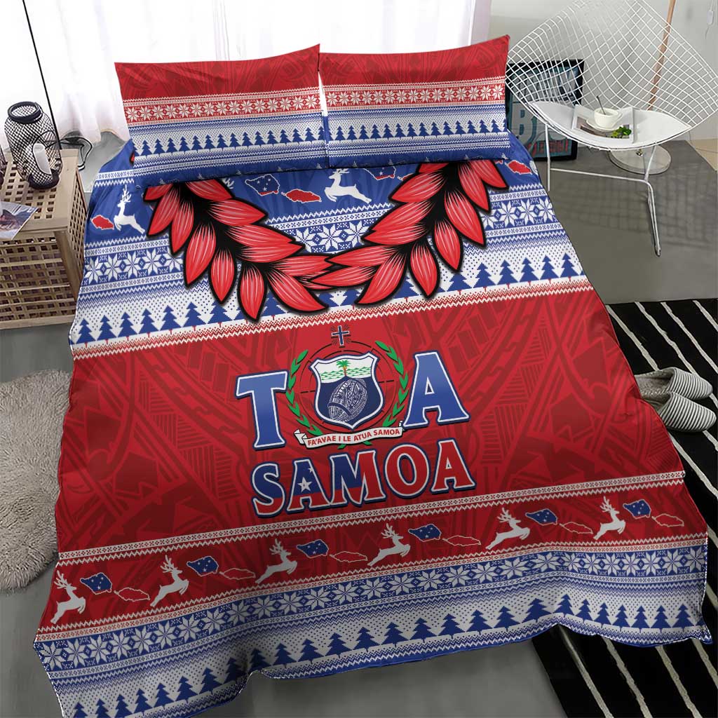 Toa Samoa Rugby Christmas Bedding Set Ula Fala Samoan Pattern Red - Polynesian Pride