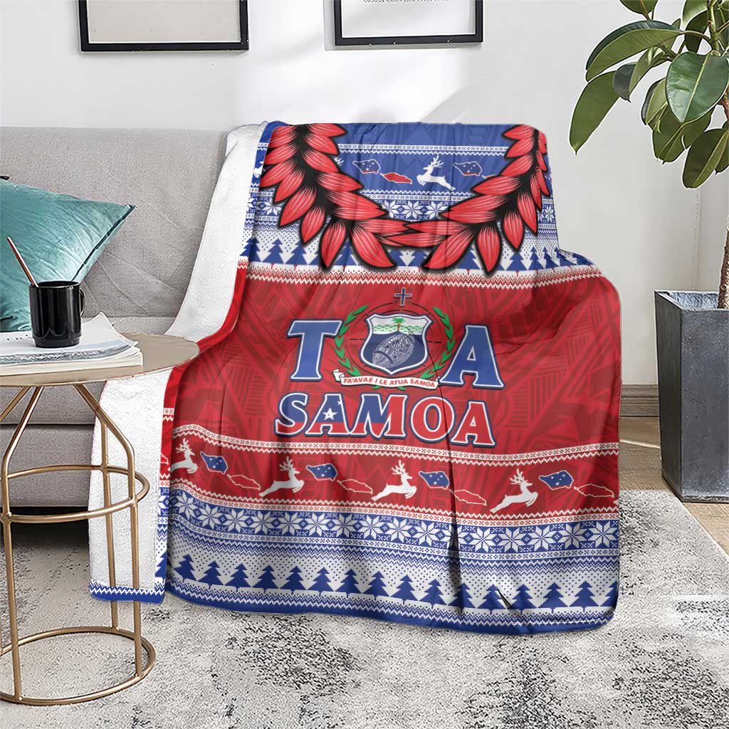 Toa Samoa Rugby Christmas Blanket Ula Fala Samoan Pattern Red - Polynesian Pride