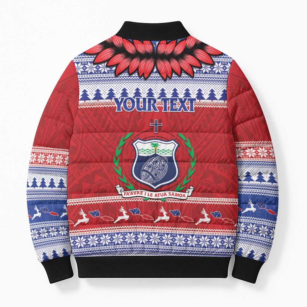 Personalised Toa Samoa Rugby Christmas Bomber Puffer Jacket Ula Fala Samoan Pattern Red - Polynesian Pride