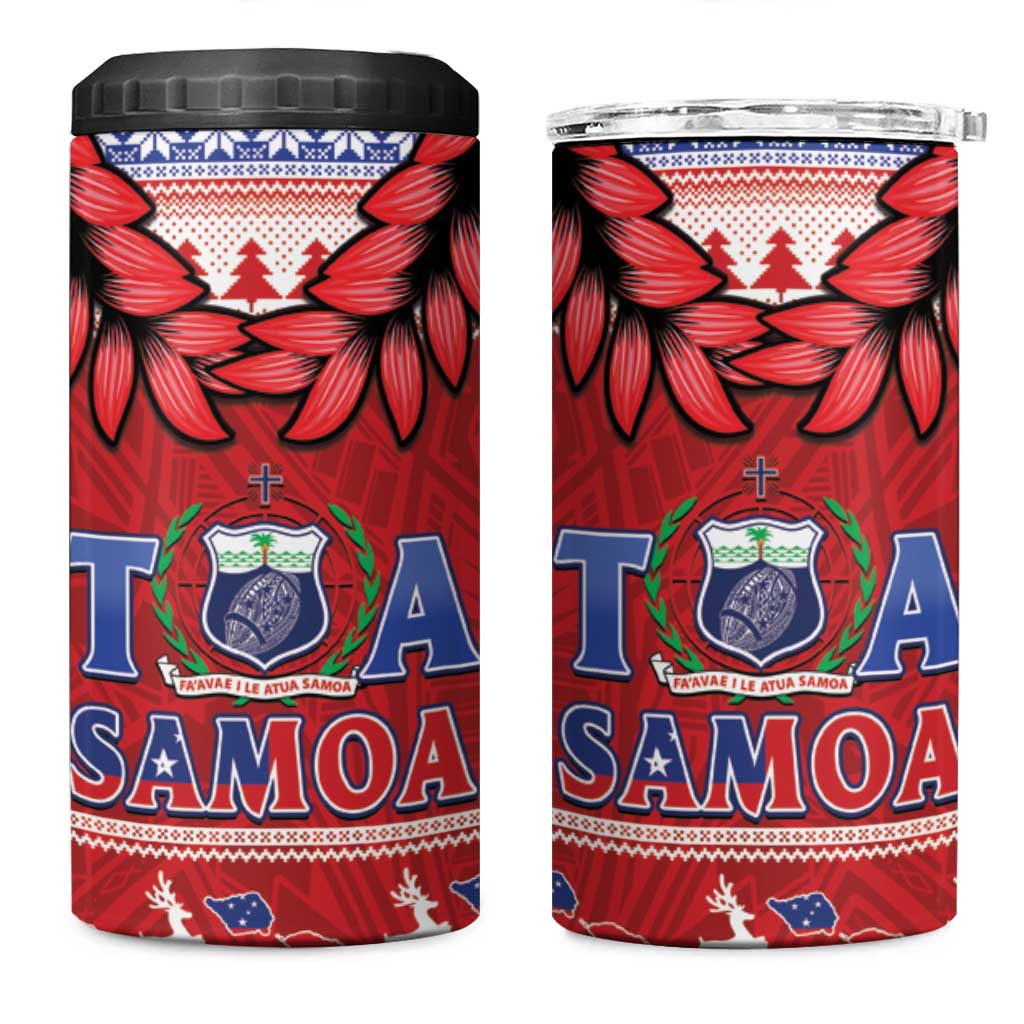 Toa Samoa Rugby Christmas 4 in 1 Can Cooler Tumbler Ula Fala Samoan Pattern Red - Polynesian Pride