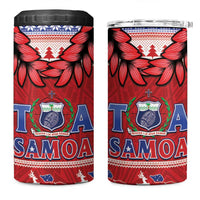 Toa Samoa Rugby Christmas 4 in 1 Can Cooler Tumbler Ula Fala Samoan Pattern Red - Polynesian Pride