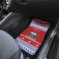 Personalised Toa Samoa Rugby Christmas Car Mats Ula Fala Samoan Pattern Red - Polynesian Pride