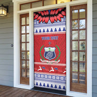 Personalised Toa Samoa Rugby Christmas Door Cover Ula Fala Samoan Pattern Red - Polynesian Pride