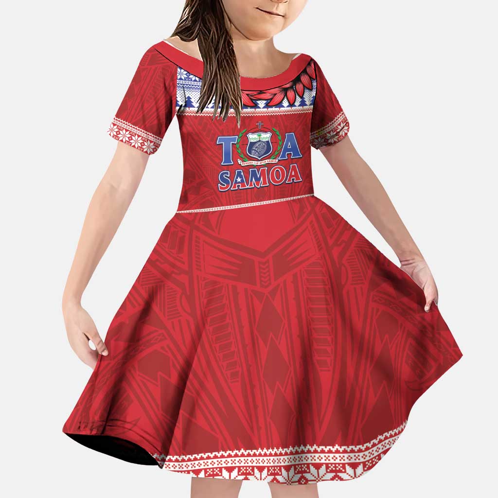 Personalised Toa Samoa Rugby Christmas Family Matching Long Sleeve Bodycon Dress and Hawaiian Shirt Ula Fala Samoan Pattern Red - Polynesian Pride