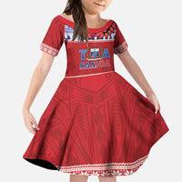 Personalised Toa Samoa Rugby Christmas Family Matching Long Sleeve Bodycon Dress and Hawaiian Shirt Ula Fala Samoan Pattern Red - Polynesian Pride
