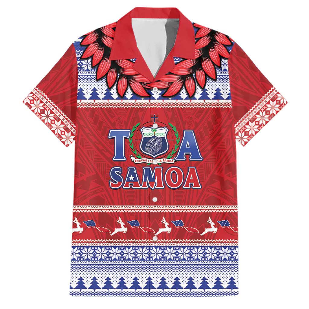 Personalised Toa Samoa Rugby Christmas Family Matching Long Sleeve Bodycon Dress and Hawaiian Shirt Ula Fala Samoan Pattern Red - Polynesian Pride