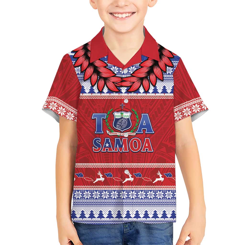 Personalised Toa Samoa Rugby Christmas Family Matching Long Sleeve Bodycon Dress and Hawaiian Shirt Ula Fala Samoan Pattern Red - Polynesian Pride