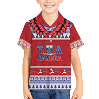 Personalised Toa Samoa Rugby Christmas Family Matching Long Sleeve Bodycon Dress and Hawaiian Shirt Ula Fala Samoan Pattern Red - Polynesian Pride