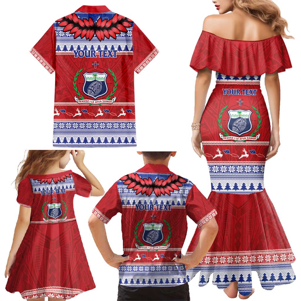 Personalised Toa Samoa Rugby Christmas Family Matching Mermaid Dress and Hawaiian Shirt Ula Fala Samoan Pattern Red - Polynesian Pride
