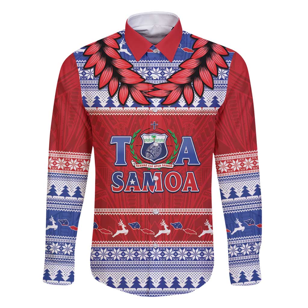 Personalised Toa Samoa Rugby Christmas Family Matching Off Shoulder Maxi Dress and Hawaiian Shirt Ula Fala Samoan Pattern Red - Polynesian Pride