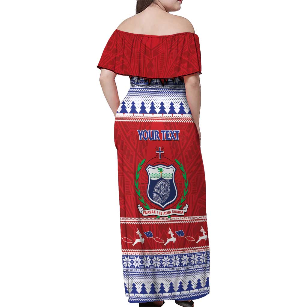 Personalised Toa Samoa Rugby Christmas Family Matching Off Shoulder Maxi Dress and Hawaiian Shirt Ula Fala Samoan Pattern Red - Polynesian Pride