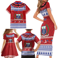 Personalised Toa Samoa Rugby Christmas Family Matching Short Sleeve Bodycon Dress and Hawaiian Shirt Ula Fala Samoan Pattern Red - Polynesian Pride
