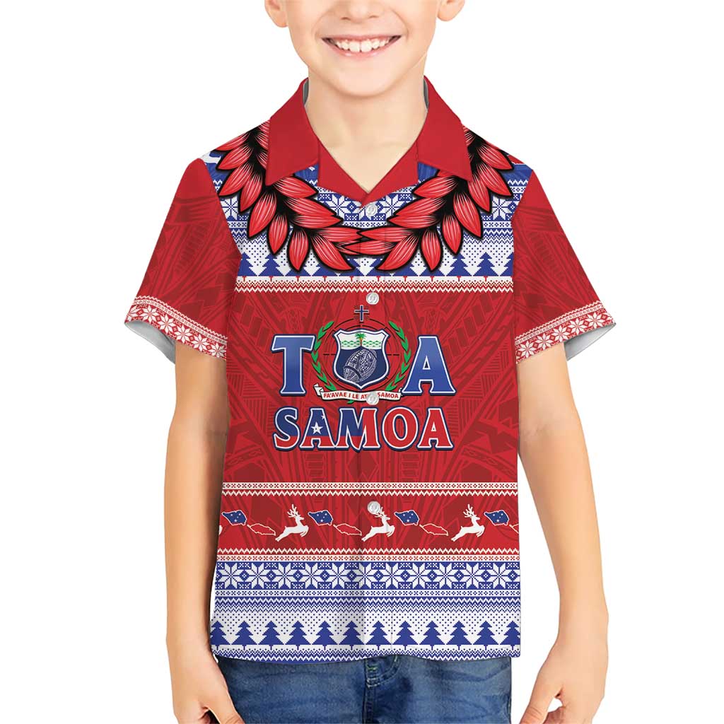 Personalised Toa Samoa Rugby Christmas Family Matching Short Sleeve Bodycon Dress and Hawaiian Shirt Ula Fala Samoan Pattern Red - Polynesian Pride