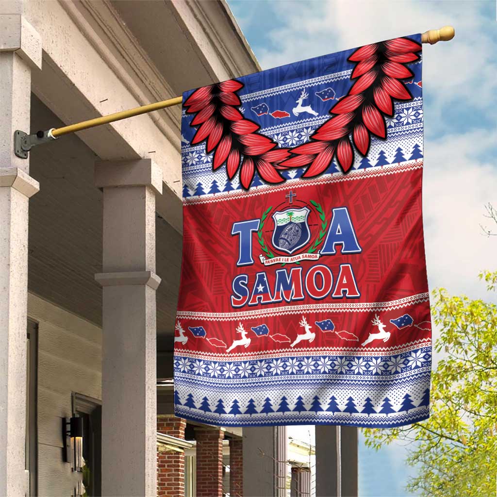 Toa Samoa Rugby Christmas Garden Flag Ula Fala Samoan Pattern Red - Polynesian Pride