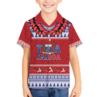 Personalised Toa Samoa Rugby Christmas Hawaiian Shirt Ula Fala Samoan Pattern Red - Polynesian Pride