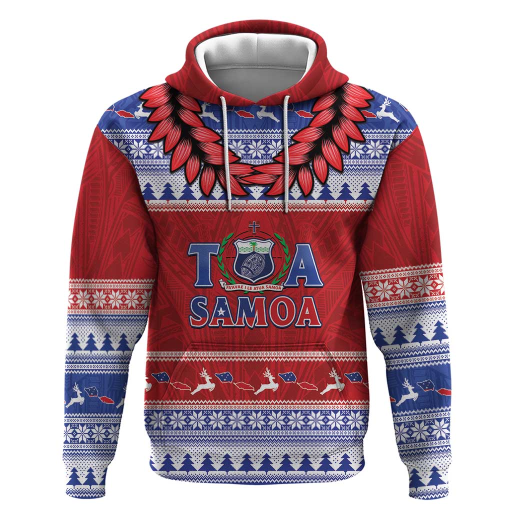 Personalised Toa Samoa Rugby Christmas Hoodie Ula Fala Samoan Pattern Red - Polynesian Pride
