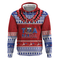 Personalised Toa Samoa Rugby Christmas Hoodie Ula Fala Samoan Pattern Red - Polynesian Pride
