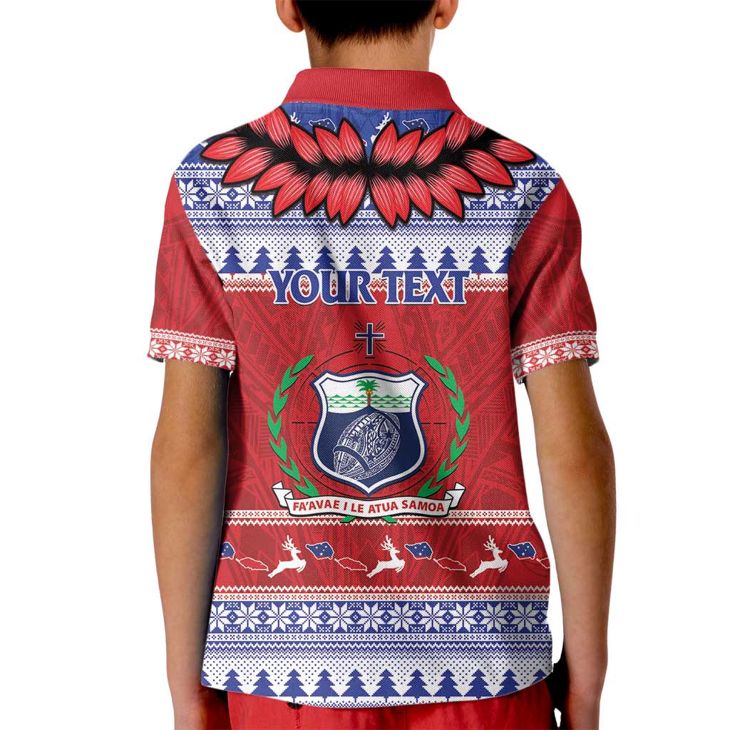 Personalised Toa Samoa Rugby Christmas Kid Polo Shirt Ula Fala Samoan Pattern Red - Polynesian Pride