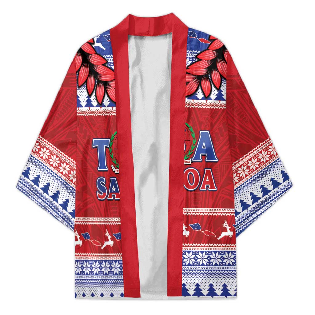 Personalised Toa Samoa Rugby Christmas Kimono Ula Fala Samoan Pattern Red - Polynesian Pride