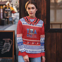 Personalised Toa Samoa Rugby Christmas Ugly Christmas Sweater Ula Fala Samoan Pattern Red - Polynesian Pride