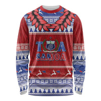 Personalised Toa Samoa Rugby Christmas Long Sleeve Shirt Ula Fala Samoan Pattern Red - Polynesian Pride