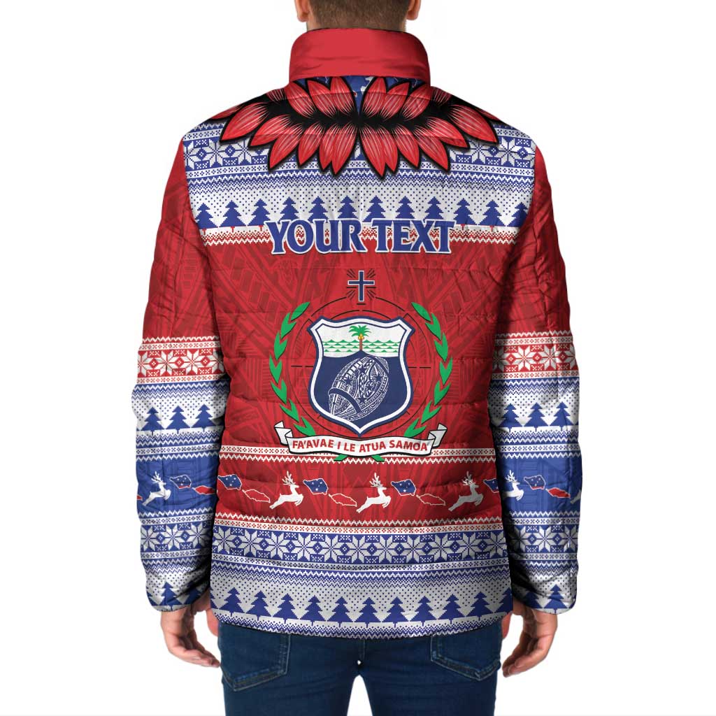 Personalised Toa Samoa Rugby Christmas Padded Jacket Ula Fala Samoan Pattern Red - Polynesian Pride