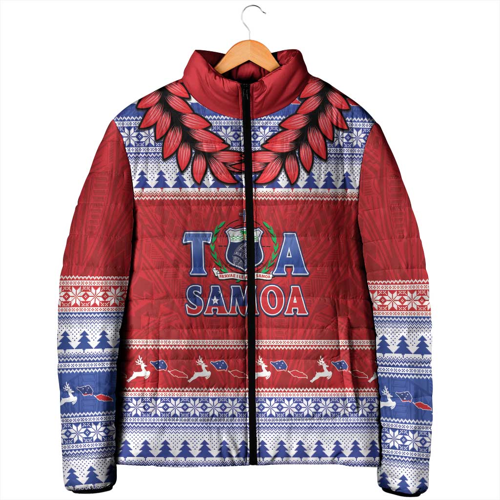Personalised Toa Samoa Rugby Christmas Padded Jacket Ula Fala Samoan Pattern Red - Polynesian Pride