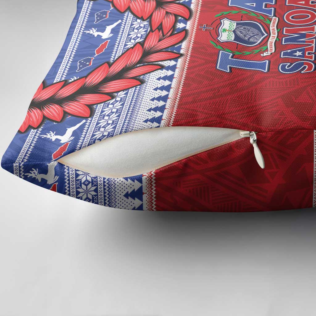 Toa Samoa Rugby Christmas Pillow Cover Ula Fala Samoan Pattern Red - Polynesian Pride