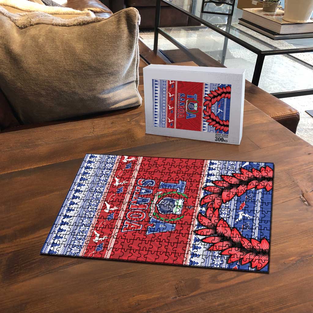 Toa Samoa Rugby Christmas Puzzle Ula Fala Samoan Pattern Red - Polynesian Pride