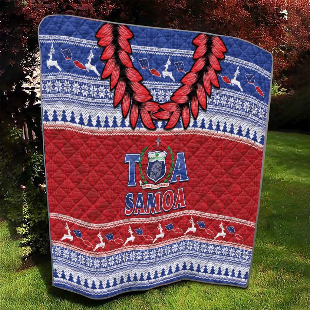 Toa Samoa Rugby Christmas Quilt Ula Fala Samoan Pattern Red - Polynesian Pride